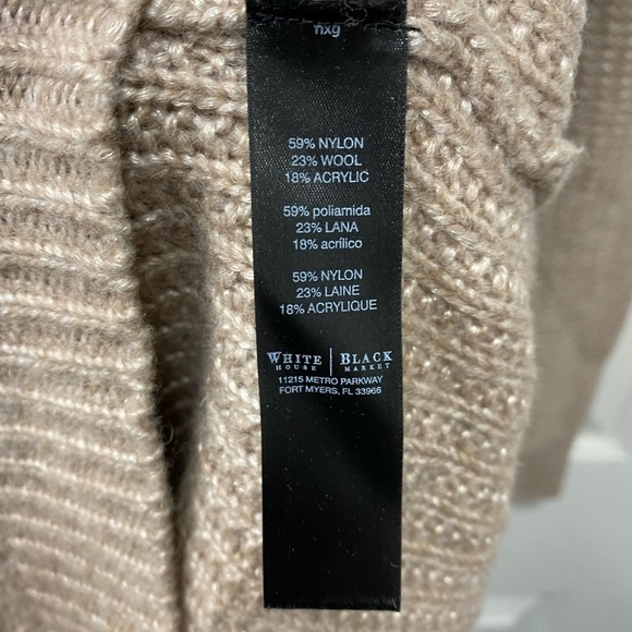 White House Black Market Wool Crochet Sweater Dress Cowl Neck Nude Medium - Picture 3 of 7